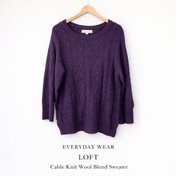 LOFT Sweaters - LOFT Purple Cable Knit Sweater XL Wool Blend Cozy Textured Pullover